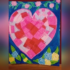 Mixed media heart art 8"x10"
